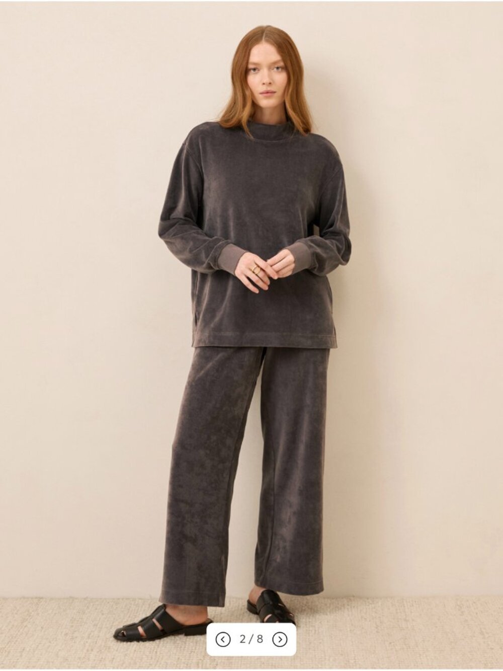 Pact Organic Cotton Velour Crop Pants Gray Wide Leg XLarge 29" inseam
